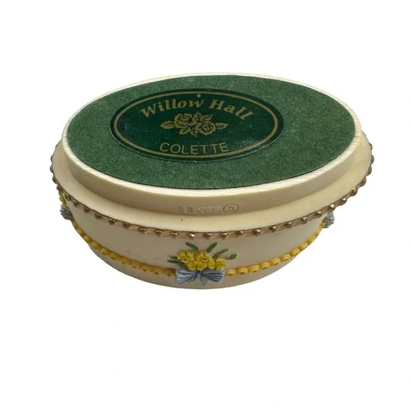 Willow Hall Colette Cream & Blue Victorian Shoe Yellow Flowers Trinket Box 3.5” - Picture 8 of 12